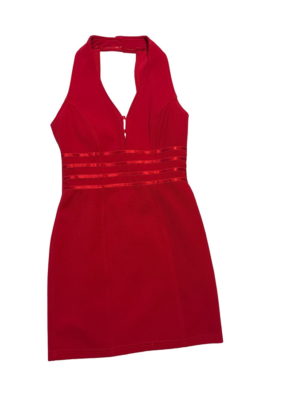 Sabora Vintage Red Halter Neck Mini Dress with Waistband Stripes